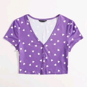 Shein Heart Print Button Top